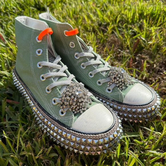 Free People Nan Ku Cruise Studded Hi Top Sneakers in Aloe Size 8 - Picture 3 of 7